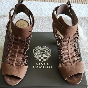 Vince Camuto Brown Leather Heeled Sandals